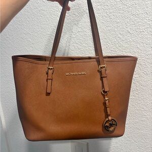 Michael Kors Caramel Brown Saffiano Leather Tote with MK Charm